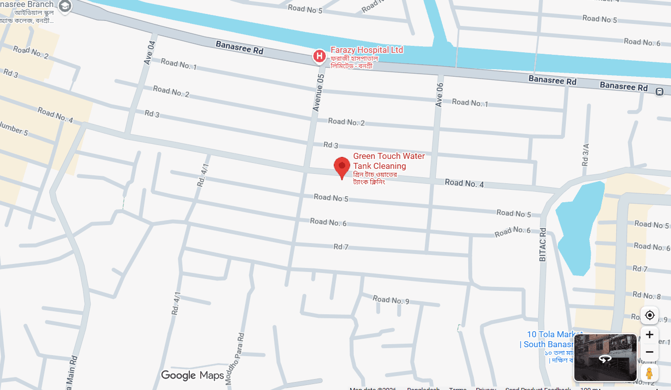 Map showing the Green Touch office at House 35, Road 1, Block G Banasree, Rampura, Dhaka